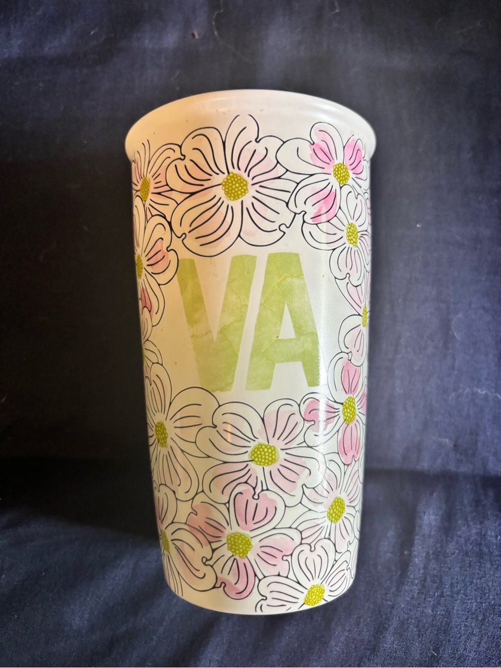 Starbucks Floral Virginia VA Dogwood Blossom Flower Ceramic Travel Tumbler 12 oz